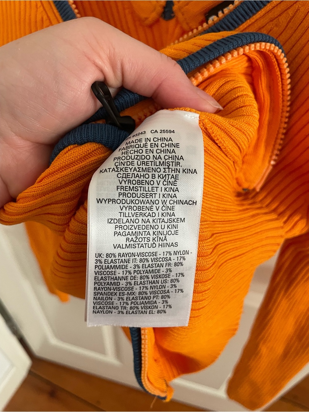 Diesel Orange Ribbed Zip Top with Navy Trim - Picture 6 of 9